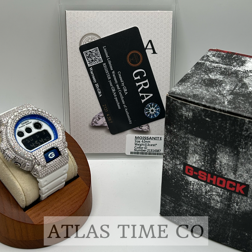 VVS1 Moissanite G-Shock DW-6900HDS-7A1DR Watch - GRA CERTIFIED