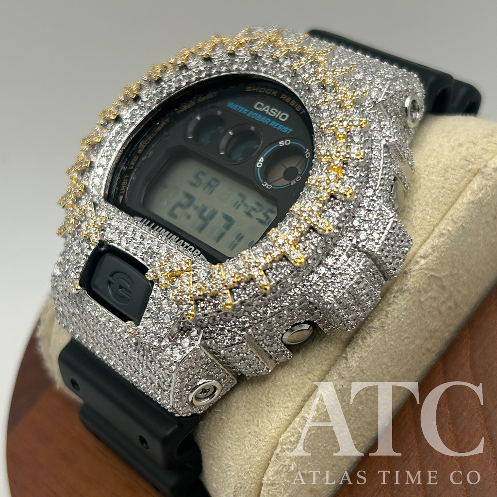 VVS1 Moissanite G-Shock Cross DW6900-1V Watch - GRA CERTIFIED