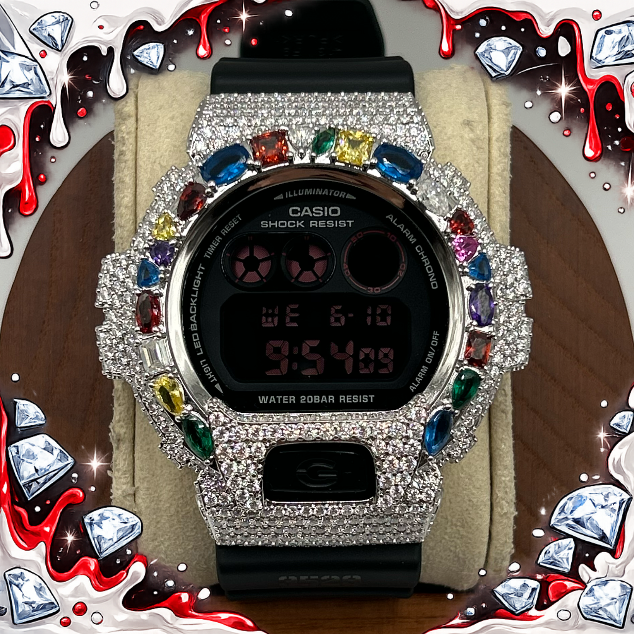 VVS1 Moissanite G-Shock DW6900MS-1 Watch - GRA CERTIFIED