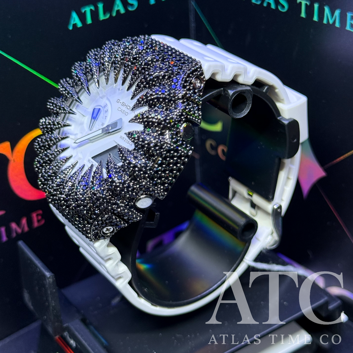 CZ Simulated Black Diamonds G-Shock GA-2100-7A7CR Watch - 5A Grade Cubic Zirconia