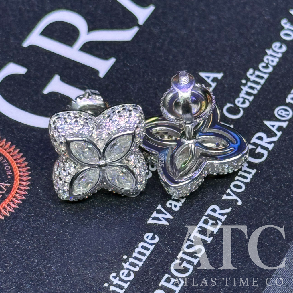 Clover VVS1 13mm Moissanite Earrings GRA CERTIFIED - 925 Sterling Silver