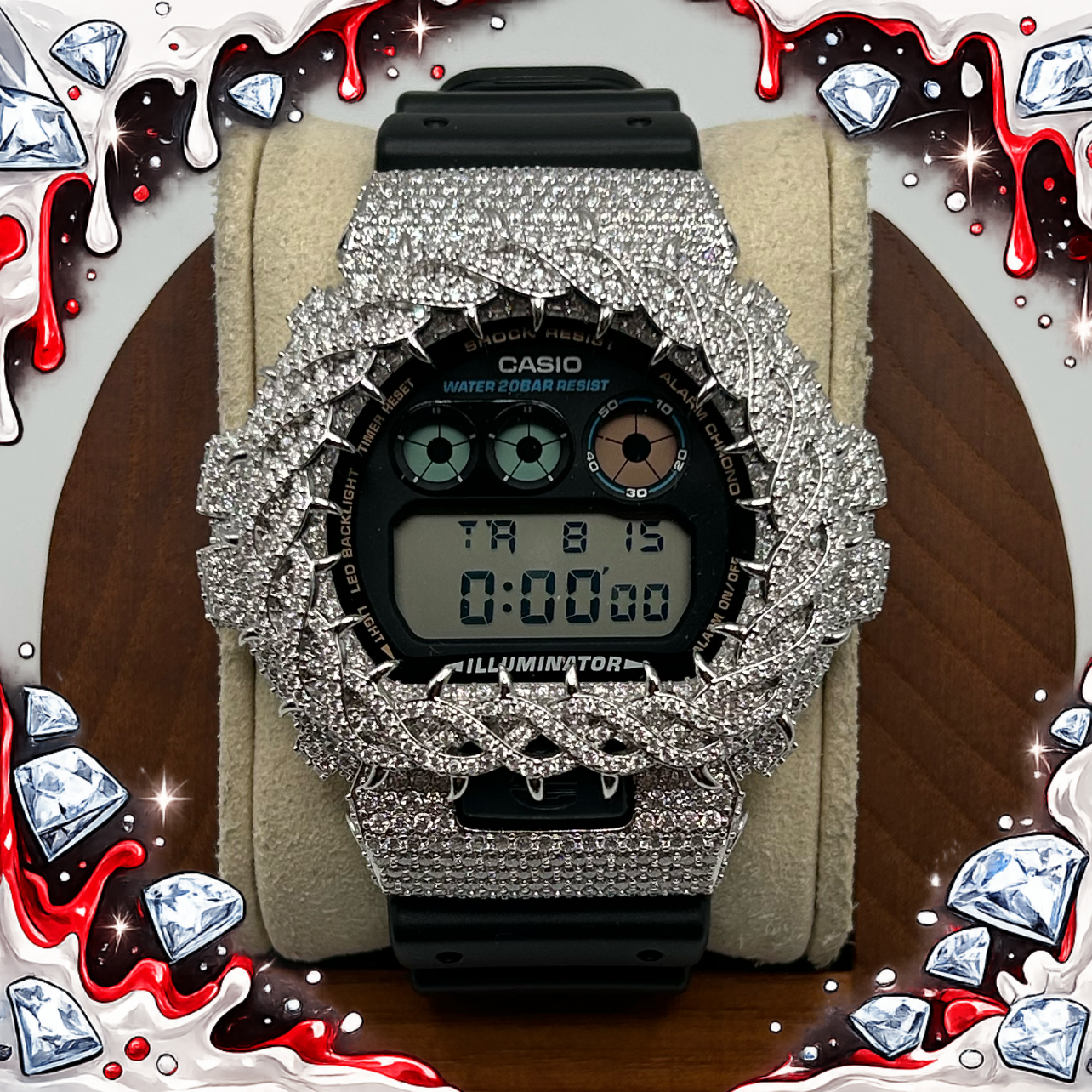 VVS1 Moissanite G-Shock DW6900-1V Watch - GRA CERTIFIED