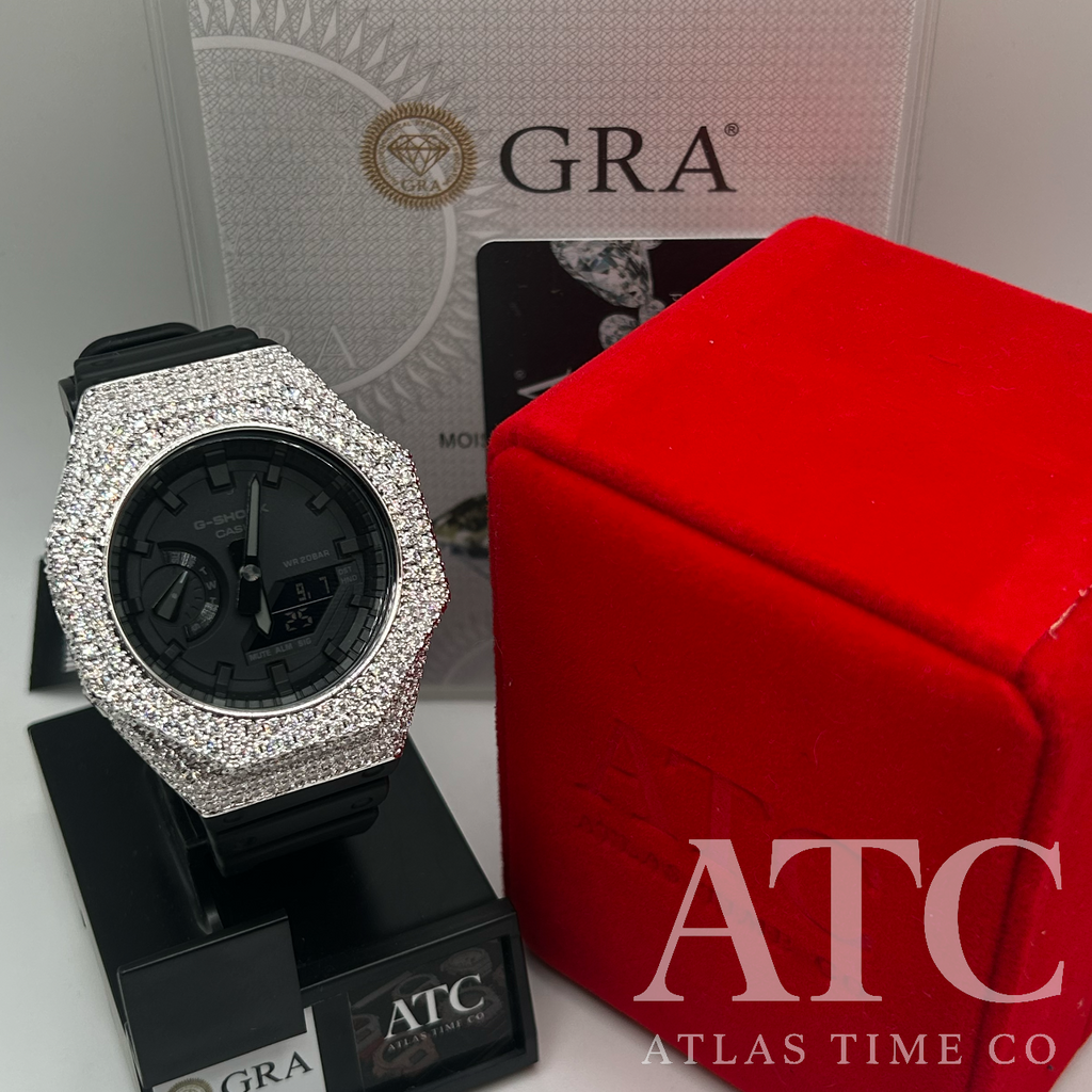 VVS1 Moissanite G-Shock GA-2100-1A1 Watch - GRA CERTIFIED