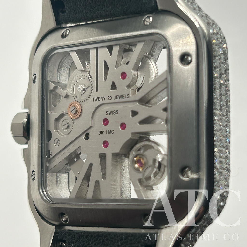 VVS1 Moissanite Ghost Series Skeleton Swiss Quartz Watch - GRA CERTIFIED (Black/Silver)