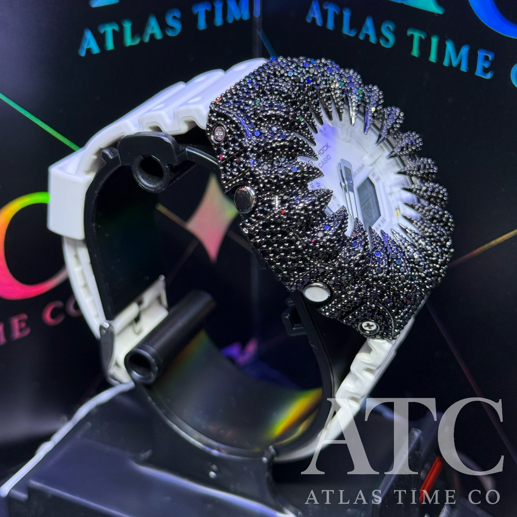 CZ Simulated Black Diamonds G-Shock GA-2100-7A7CR Watch - 5A Grade Cubic Zirconia