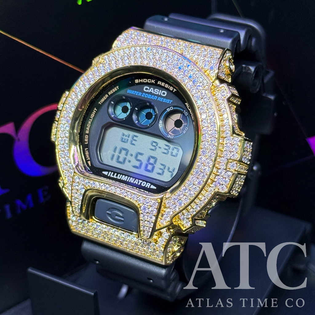 VVS1 Moissanite G-Shock DW6900-1V Watch - GRA CERTIFIED