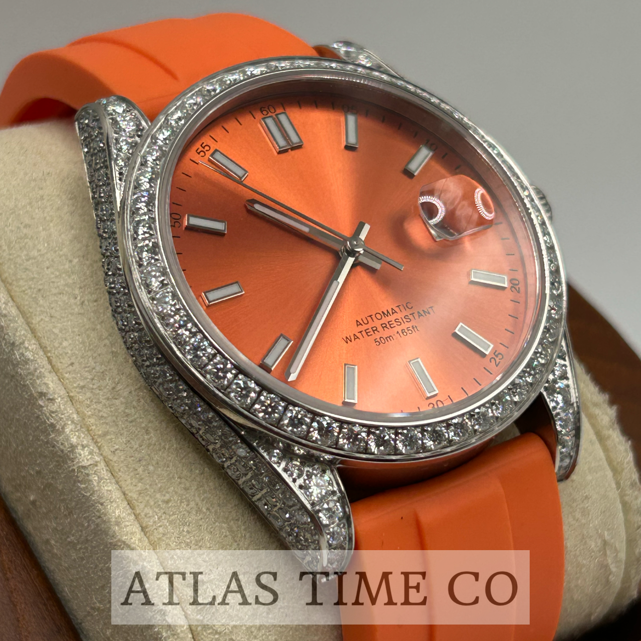 VVS1 Moissanite Ghost Series Stainless Steel Mechanical Watch - GRA CERTIFIED (Silver/Orange)