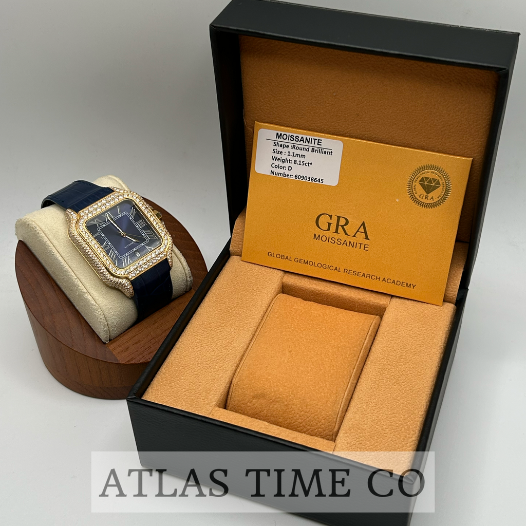 VVS1 Moissanite Ghost Series Stainless Steel Mechanical Watch - GRA CERTIFIED (Gold/Blue)