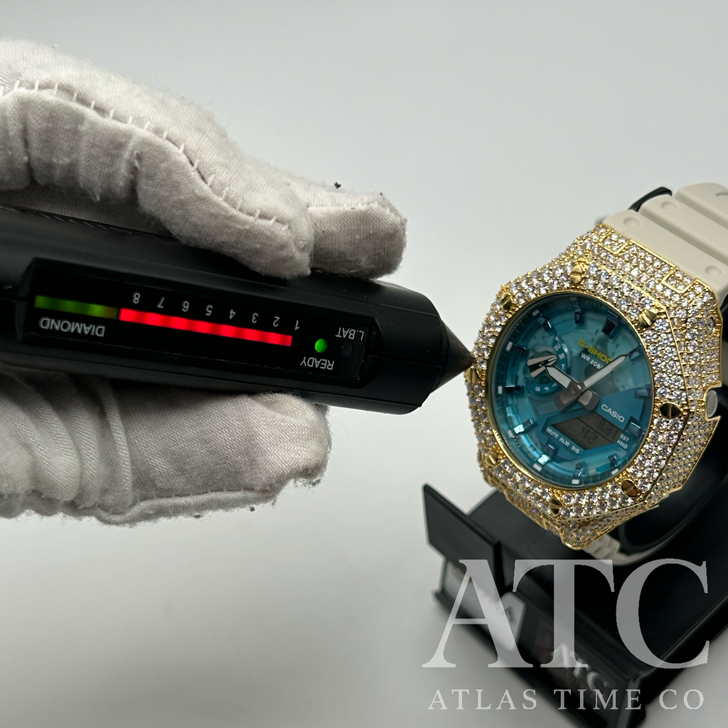 VVS1 Moissanite G-Shock GA-2100AS-5A Watch - GRA CERTIFIED