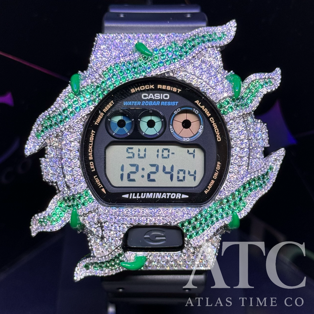 VVS1 Moissanite G-Shock DW6900-1V Watch - GRA CERTIFIED (ATC Enamel Series Green)