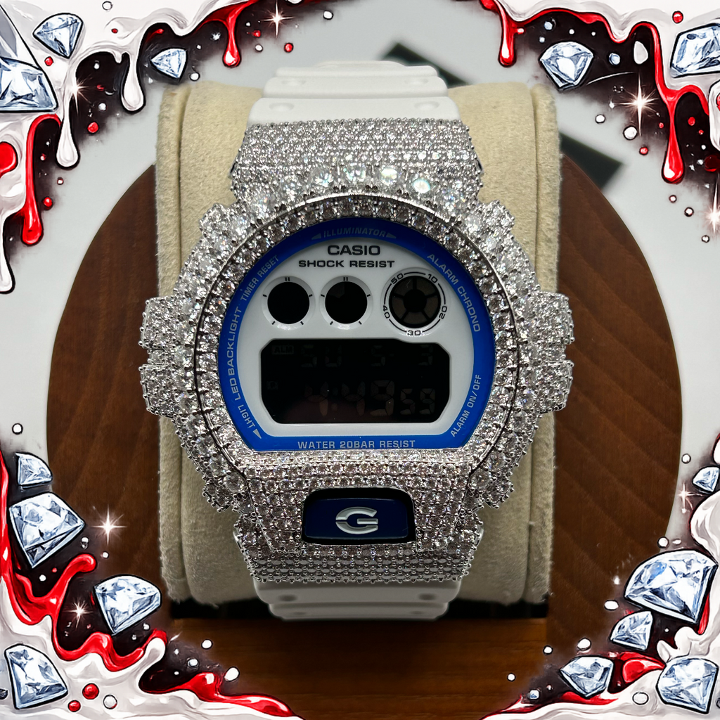VVS1 Moissanite G-Shock DW-6900HDS-7A1DR Watch - GRA CERTIFIED