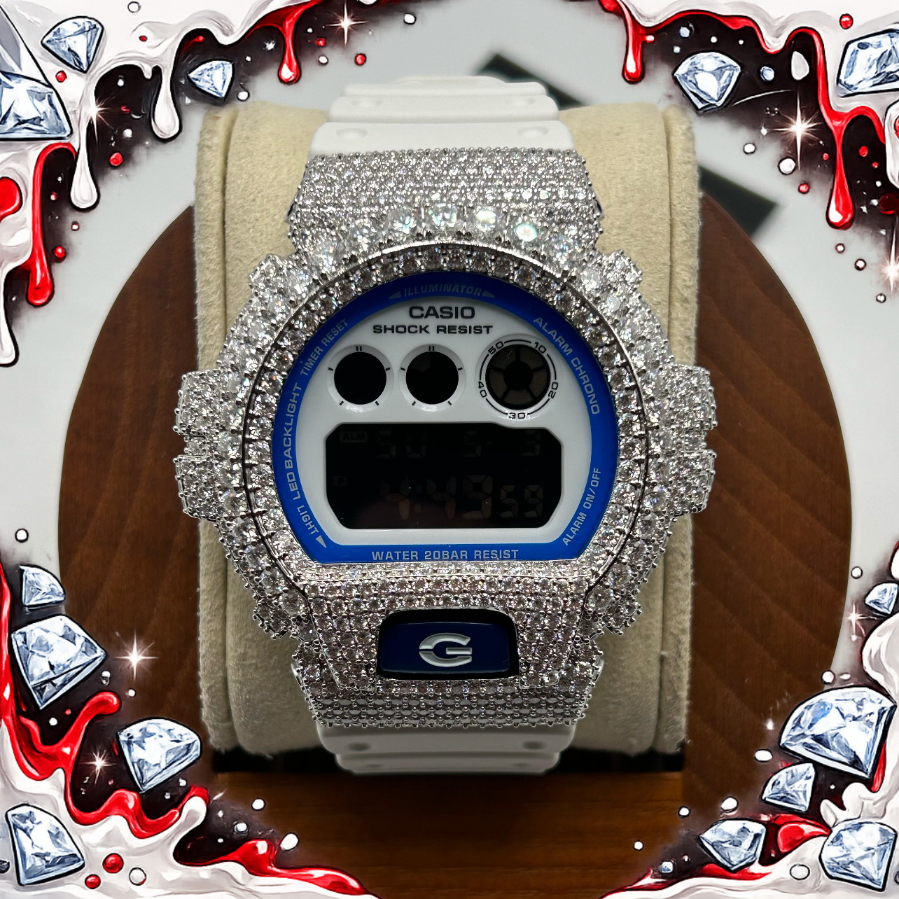 VVS1 Moissanite G-Shock DW-6900HDS-7A1DR Watch - GRA CERTIFIED