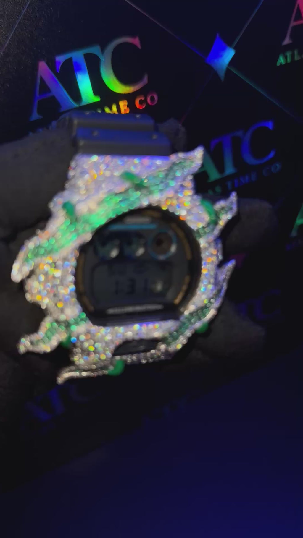 VVS1 Moissanite G-Shock DW6900-1V Watch - GRA CERTIFIED (ATC Enamel Series Green)