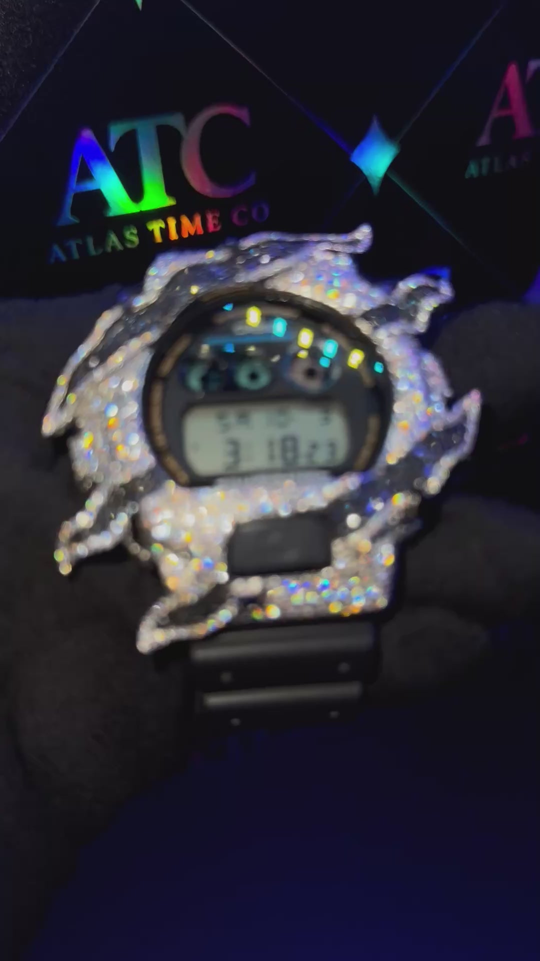 VVS1 Moissanite G-Shock DW6900-1V Watch - GRA CERTIFIED (ATC Enamel Series Black)
