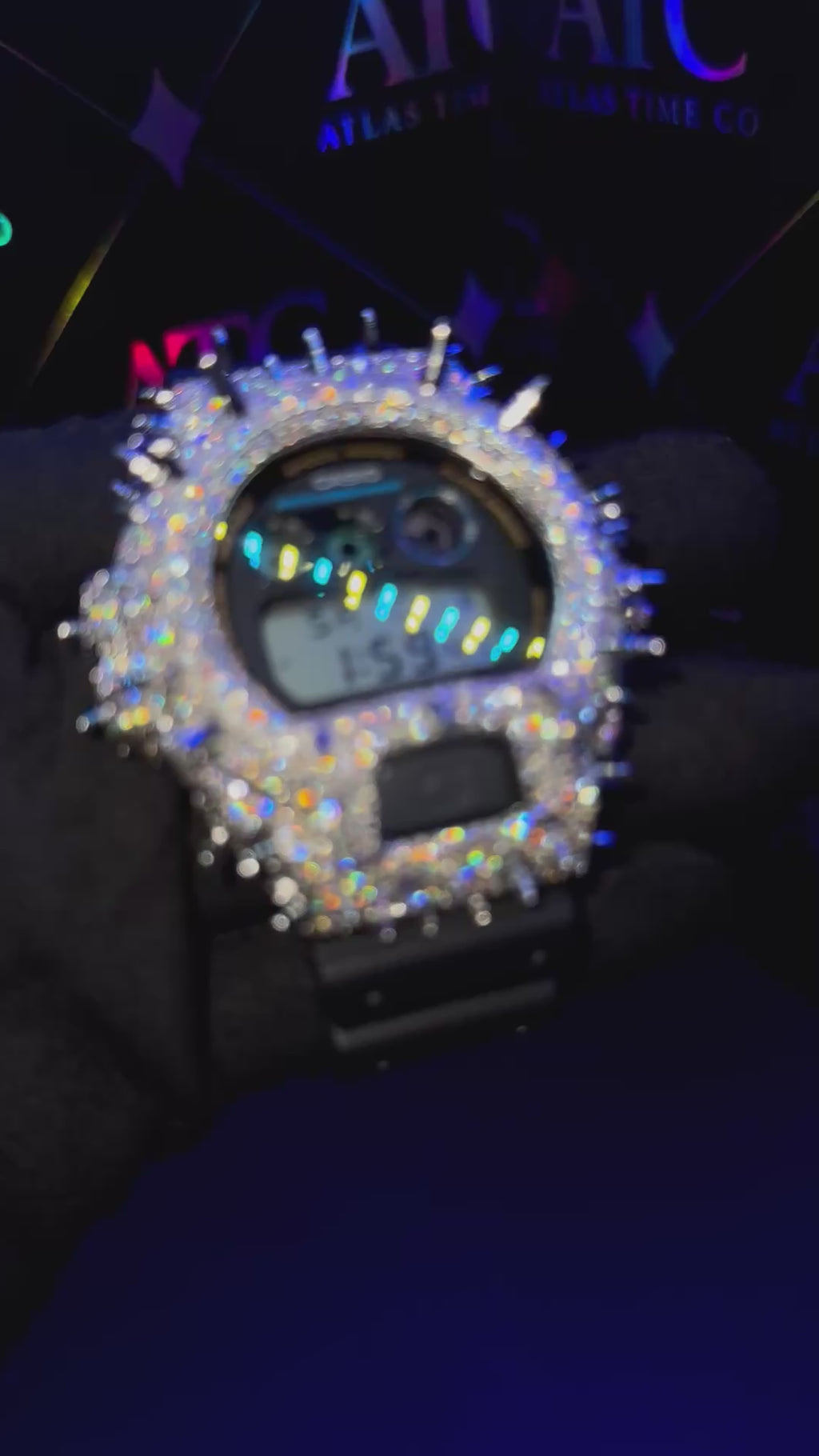 VVS1 Moissanite G-Shock Spikes DW6900-1V Watch - GRA CERTIFIED