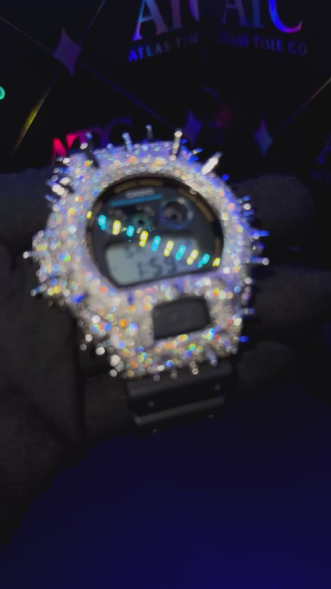 VVS1 Moissanite G-Shock Spikes DW6900-1V Watch - GRA CERTIFIED