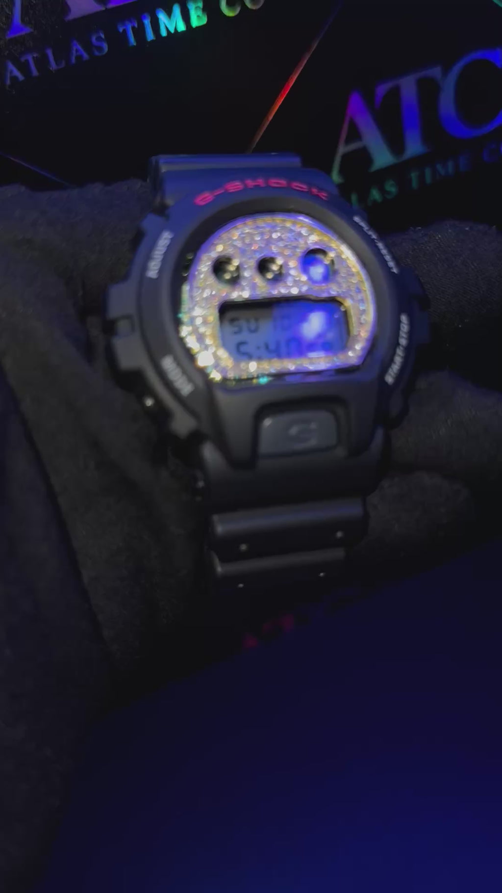 VVS1 Moissanite G-Shock DW6900-1V Watch - GRA CERTIFIED