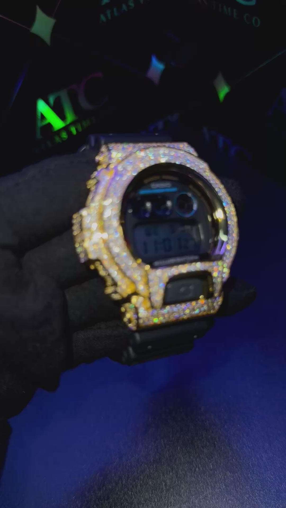 VVS1 Moissanite G-Shock DW6900-1V Watch - GRA CERTIFIED