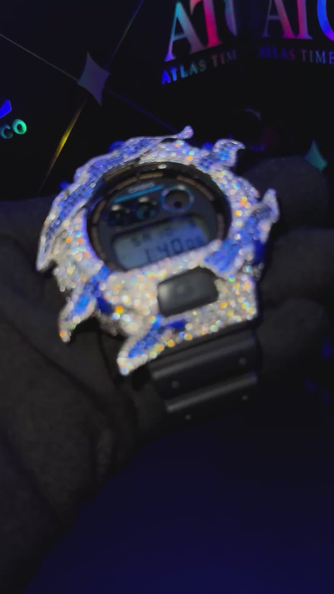 VVS1 Moissanite G-Shock DW6900-1V Watch - GRA CERTIFIED (ATC Enamel Series Blue)