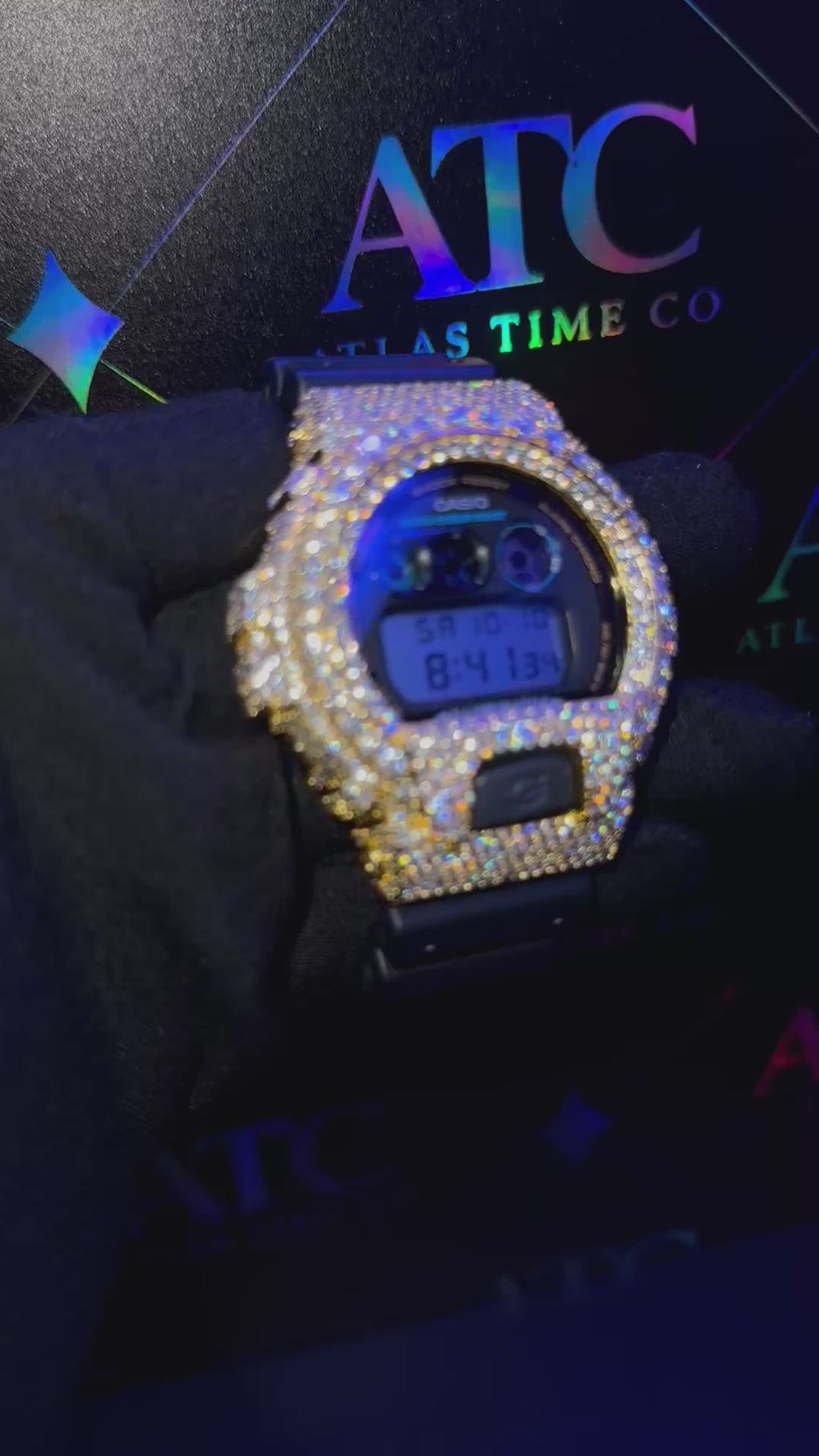 VVS1 Moissanite G-Shock DW6900-1V Watch - GRA CERTIFIED