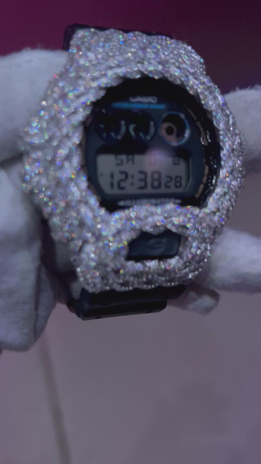 VVS1 Moissanite G-Shock DW6900-1V Watch - GRA CERTIFIED